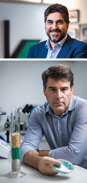 Gustavo Herrmann (no alto), Danilo Pedrazzoli e o laboratório da empresa: proposta ousada ao grupo holandês