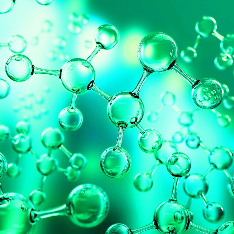 Structural chemical formula of ethanol molecule background, 3d illustration.